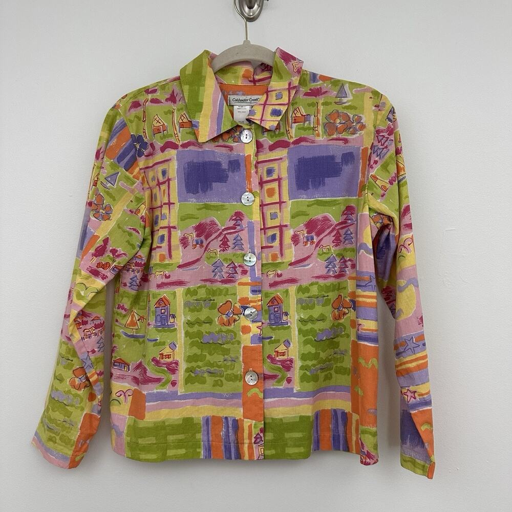 Vtg Coldwater Creek Womens XS 90s Hippie Colorful Country Button Bold Jacket